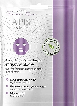 APIS Professional Нормализующая и увлажняющая тканевая маска для лица Your Home Spa Normalizing And Moisturizing Sheet Mask - фото N1