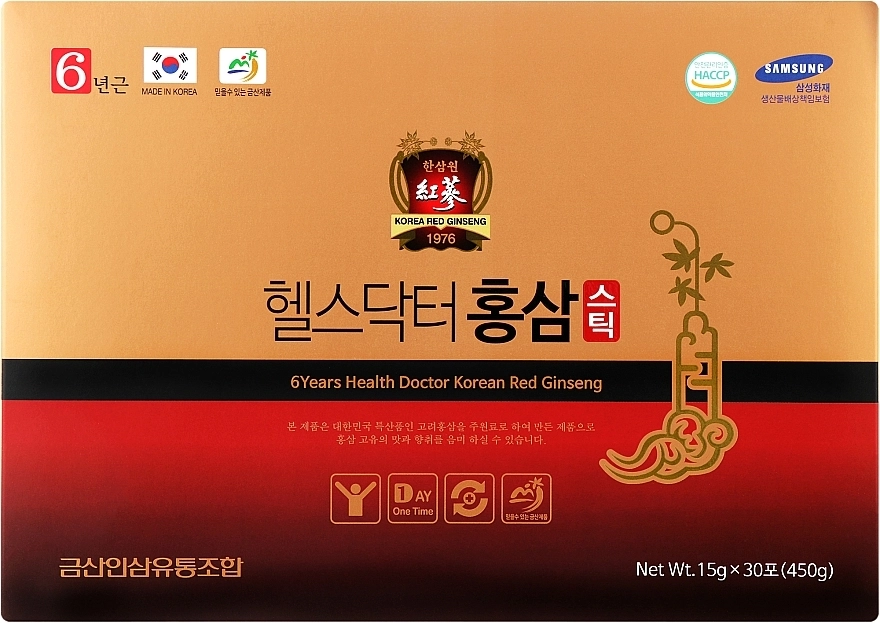 Пищевая добавка "Красный женьшень" - Skinfactory 6Years Red Ginseng Health Doctor, 15 г, 30 шт - фото N1