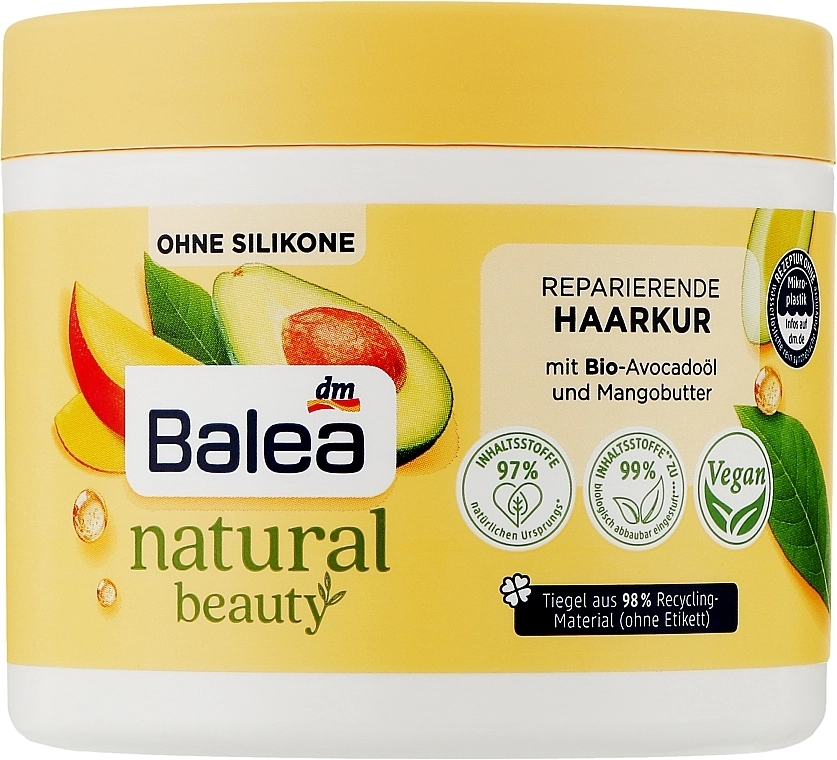 Balea Маска для волос Natural Beauty Repairing Avocado Oil & Mango Butter Hair Mask - фото N2