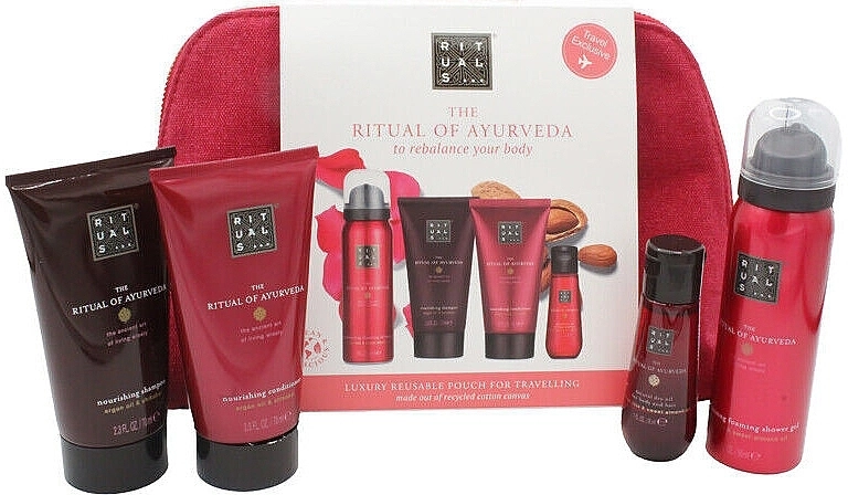 Rituals Набір The Ritual of Ayurveda Hair & Body Gift Set (shmp/70ml + cond/70ml + sh/gel/50ml + b/oil/30ml + bag) - фото N1