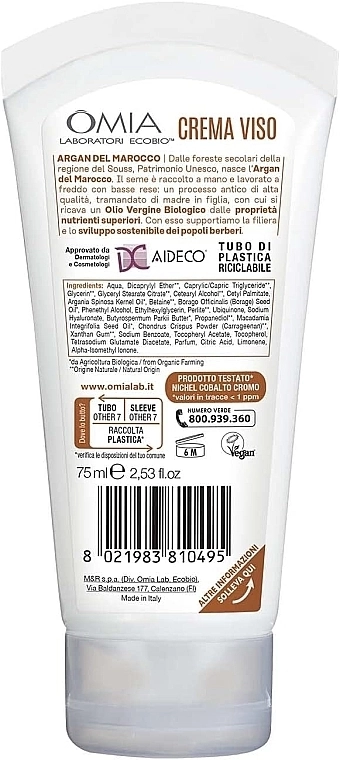 Omia Laboratori Ecobio Крем для лица с аргановым маслом Omia Labaratori Ecobio Argan Oil Face Cream - фото N2