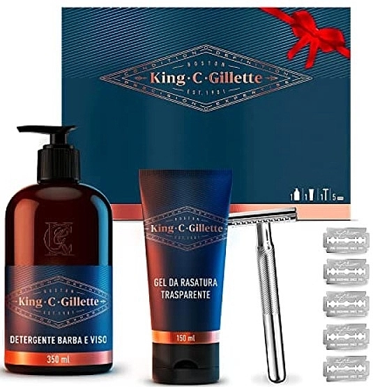 Gillette Набор King C. (sh/gel/350ml + shav/gel/150ml + razor/1pcs + razors/5pcs) - фото N1