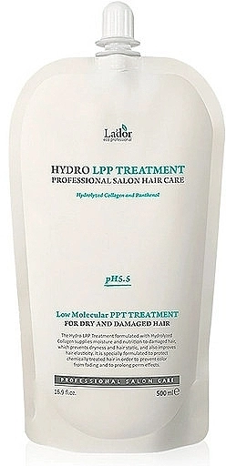 Відновлююча протеїнова маска з колагеном для сухого, пошкодженого волосся - La'dor Hydro LPP Treatment Refill, 500 мл, змінний блок - фото N1