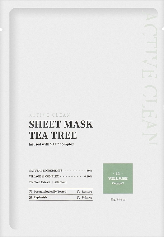 Village 11 Factory Тканинна маска для обличчя "Чайне дерево" Active Clean Sheet Mask Tea Tree - фото N1