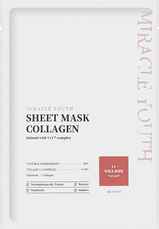 Village 11 Factory Тканинна маска для обличчя з колагеном Miracle Youth Cleansing Sheet Mask Collagen - фото N1