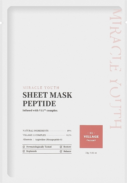 Village 11 Factory Тканинна маска для обличчя з пептидами Miracle Youth Cleansing Sheet Mask Peptide - фото N1