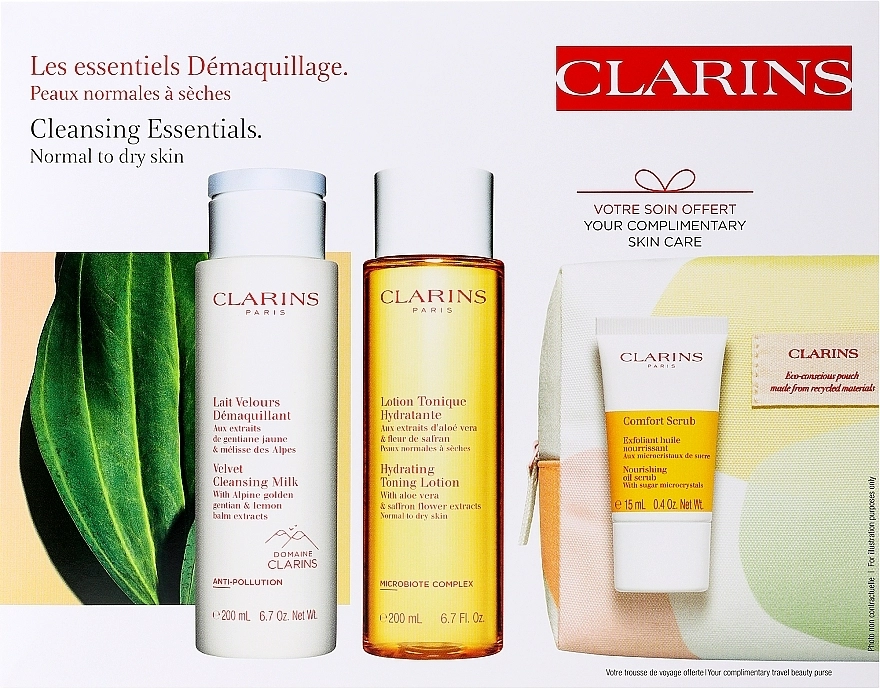 Clarins Набор Cleansing Essentials for Normal Skin (f/milk/200ml + f/lot/200ml + f/scrub/15ml + bag) - фото N1