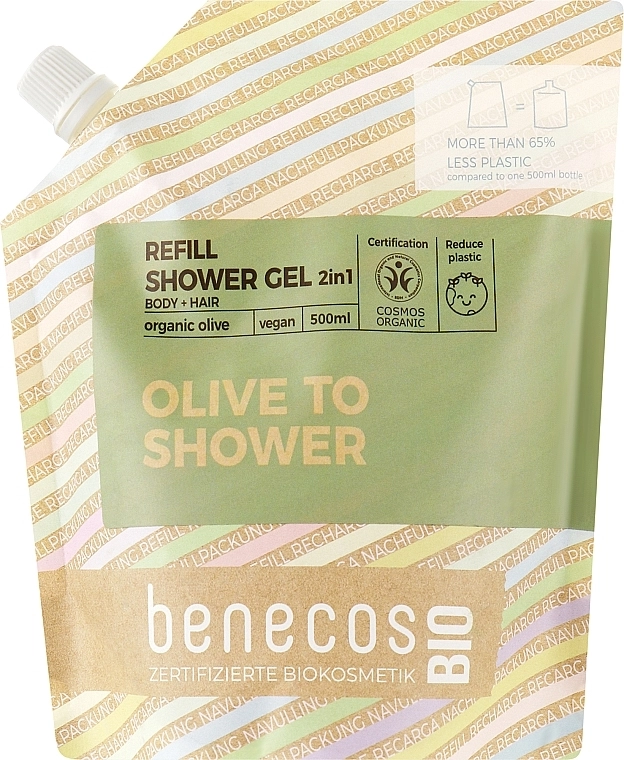 Benecos Гель для душу 2в1 Shower Gel and Shampoo Organic Olive (змінний блок) - фото N1