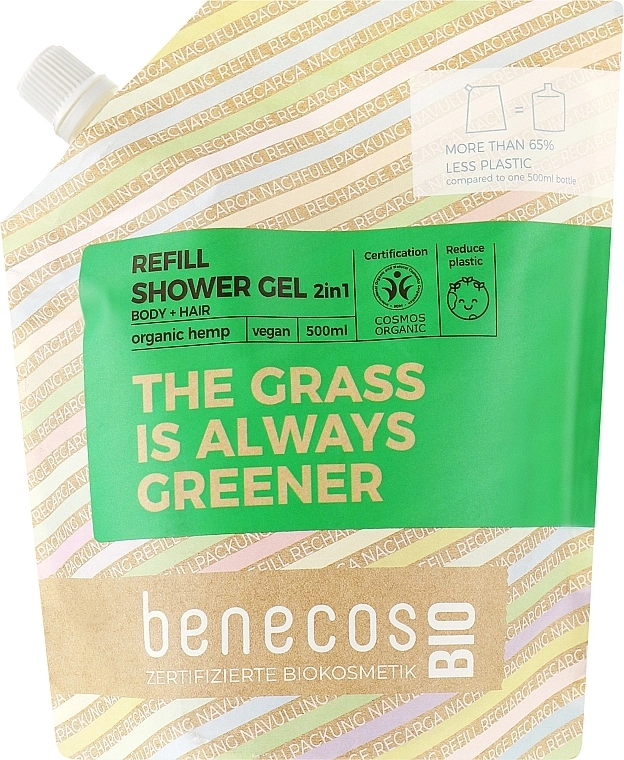 Benecos Гель для душу 2в1 Shower Gel and Shampoo Organic Hemp (змінний блок) - фото N1