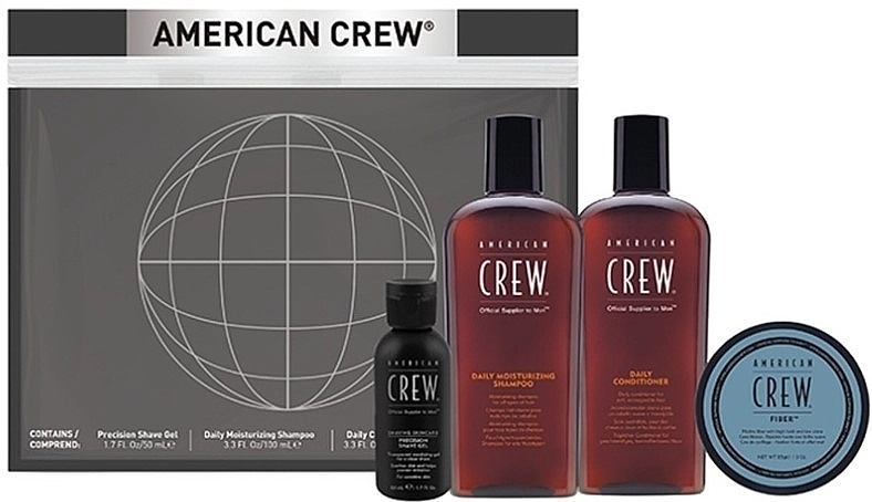 American Crew Набір Grooming Travel Kit (shm/100ml + cond/100ml + shave/gel/50ml + fiber/50g) - фото N2