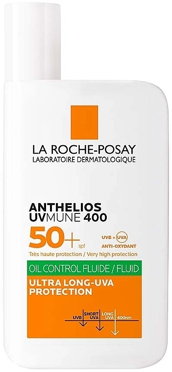 La Roche-Posay Легкий солнцезащитный флюид с матирующим эффектом для жирной чувствительной кожи, очень высокий уровень защиты от UVB и очень длинных лучей UVA SPF 50+ Anthelios UVmune 400 Oil Control Fluid - фото N1