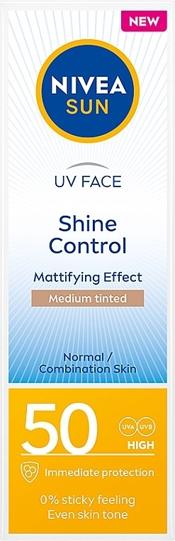 Nivea Крем для лица с матирующим эффектом SPF50 Sun UV Face Shine Control Mattifying Effect Medium Tinted Cream SPF50 - фото N1