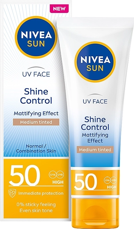 Nivea Крем для лица с матирующим эффектом SPF50 Sun UV Face Shine Control Mattifying Effect Medium Tinted Cream SPF50 - фото N2