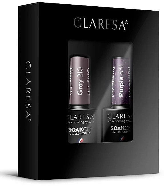 Claresa Набор гель-лаков для ногтей №22 SoakOff UV/LED Color Gray/Purple (gel/polish/2x5g) - фото N1