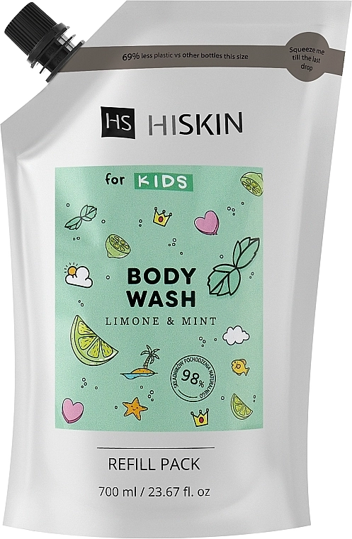 HiSkin Детский гель для душа "Лимон и мята" Kids Body Wash Limone & Mint (запасной блок) - фото N1