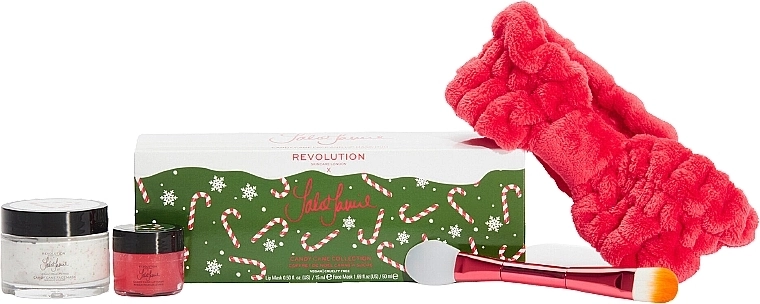 Revolution Skincare Набор x Jake Jamie Candy Cane Christmas Gift Set (mask/50ml + lip/mask/15ml + brush/1pc + headband/1pc) - фото N1