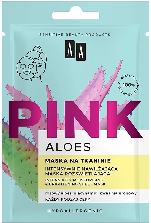 AA Зволожувальна і освітлювальна тканинна маска для обличчя Aloes Pink Intensively Moisturising & Brightening Sheet Mask - фото N1