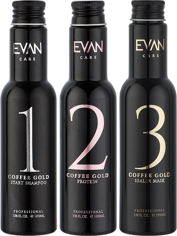 Evan Care Набір Protein Coffee Gold Minikit (h/shampoo/mini/100ml + protein/mini/100ml + h/mask/mini/100ml) - фото N2