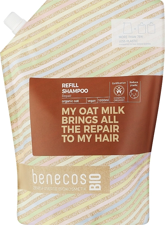 Benecos Шампунь для волос Repair Organic Oat Shampoo Refill (дой-пак) - фото N1