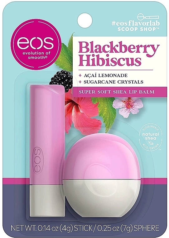 Eos Набір Blackberry Hibiscus Stick & Sphere Lip Balm (l/balm/4g + l/balm/7g) - фото N1