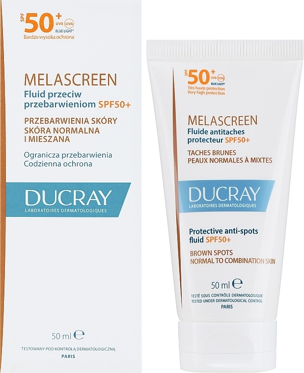 Ducray Антипігментний флюїд для обличчя Melascreen Protective Anti-spots Fluid SPF 50 Normal to Combination Skin - фото N1