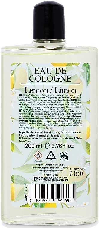 Pierre Cardin Lemon Cologne Парфюмированная вода (стекляная бутылка) - фото N3