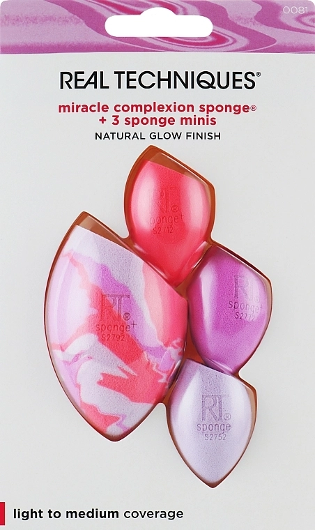 Real Techniques Набор спонжей для макияжа, 4 шт Miracle Complexion Sponge + 3 Sponge Minis - фото N1