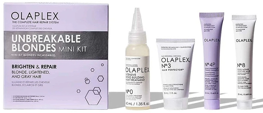 OLAPLEX Набор Unbeakable Blondes Mini Kit (elixir/40ml + elixir/30ml + shm/20ml + mask/20ml) - фото N1