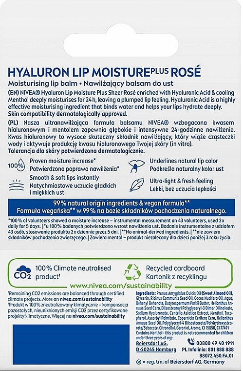 Nivea Бальзам для губ Hyaluron Moisture Sheer Rose - фото N2