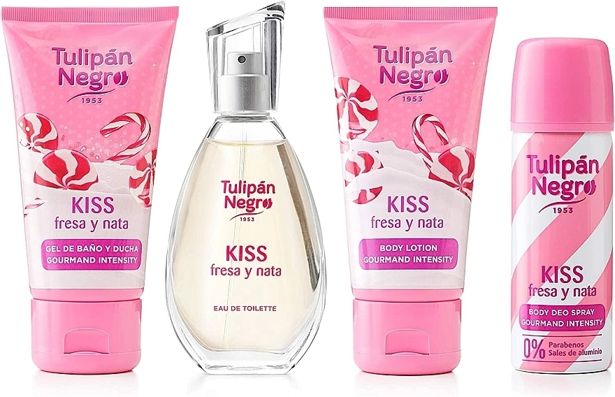 Tulipan Negro Kiss Fresa Y Nata Набор (edt/50ml + b/lot/75ml + sh/gel/75ml + deo/50ml) - фото N3