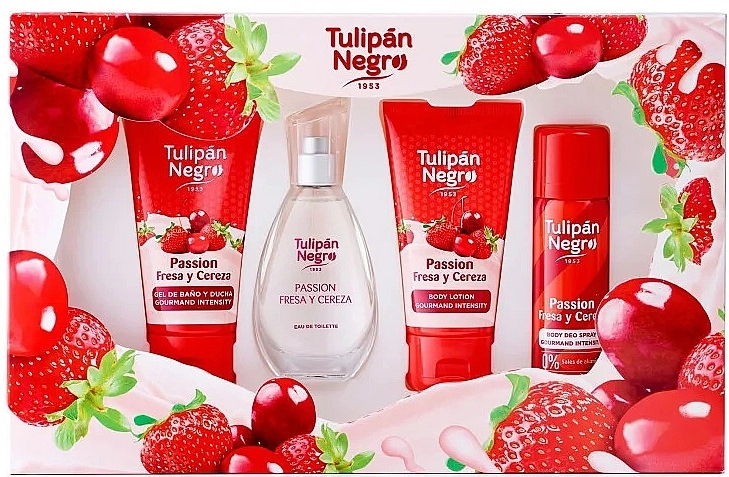 Tulipan Negro Passion Fresa Y Cereza Набір (edt/50ml + b/spray/50ml + sh/gel/75ml + b/lot/75ml) - фото N1