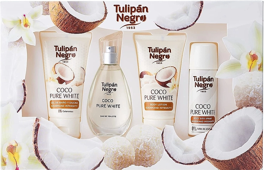 Tulipan Negro Coco Pure White Набор (edt/50ml + b/spray/50ml + sh/gel/75ml + b/lot/75ml) - фото N1