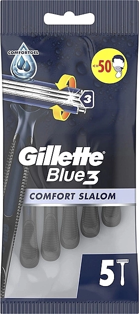 Gillette Набор одноразовых станков для бритья, 5 шт. Blue 3 Comfort Slalom - фото N1