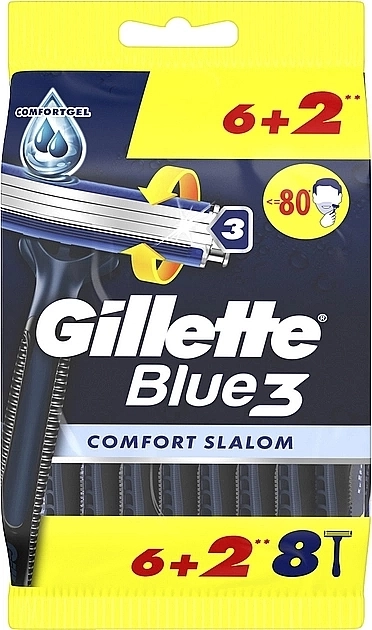 Gillette Набор одноразовых станков для бритья, 8 шт. Blue 3 Comfort Slalom - фото N1