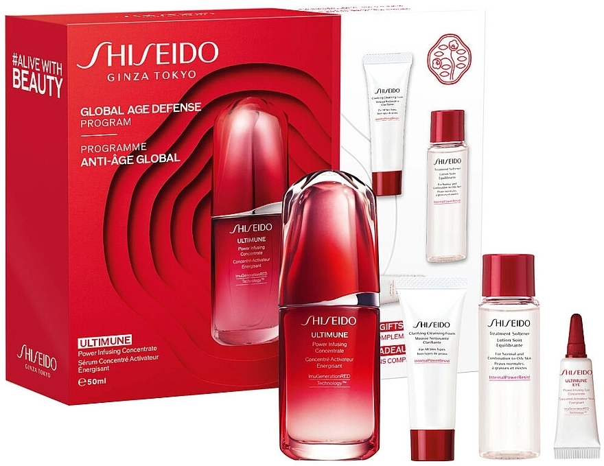Shiseido Набор Ultimune Global Age Defense Program (f/conc/50ml + f/foam/15ml + softner/30ml + eye/conc/3ml) - фото N1