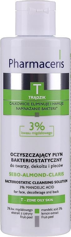 Pharmaceris Бактериостатическая жидкость для лица, области декольте и спины с 3% миндальной кислотой T Sebo-Almond-Claris Bacteriostatic Cleansing Solution - фото N3