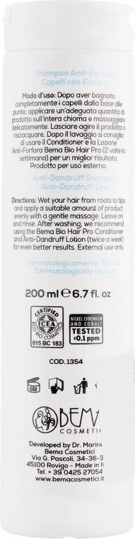 Bema Cosmetici Шампунь проти лупи Bio Hair Pro Anti-Forfora Shampoo - фото N2