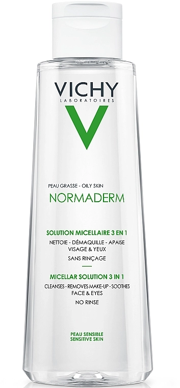 Vichy Normaderm 3-in-1 Micellar Solution Міцелярна вода 3-в-1 для зняття макіяжу та очищення жирної чутливої шкіри обличчя та очей - фото N1