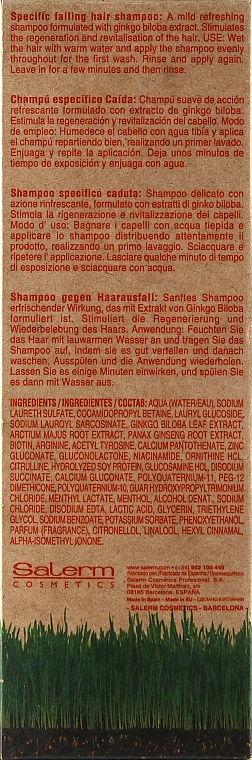 Salerm Шампунь проти випадіння волосся Biokera for Treated Hair Shampoo - фото N3