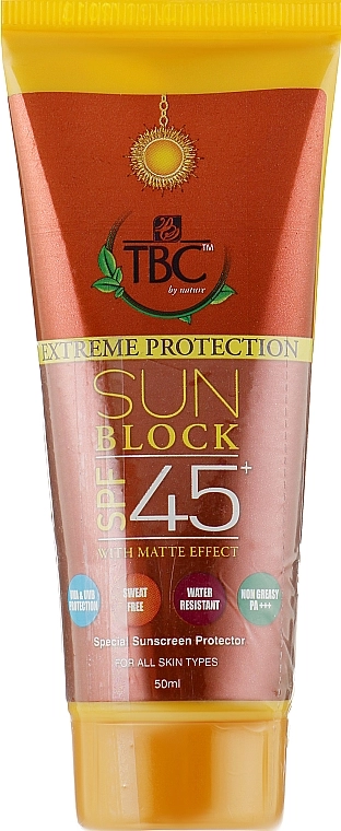 TBC Защитное средство от солнца с матирующим эффектом Extreme Protection Sun Block With Matte Effect SPF45 - фото N1