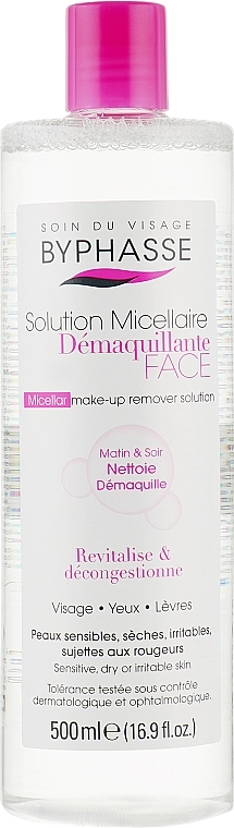 Мицеллярная вода для очистки лица - Byphasse Micellar Make-Up Remover Solution Sensitive, Dry Skin And Irritated, 500 мл - фото N1