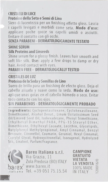 Barex Italiana Флюїд Рідкі кристали з протеїнами шовку Olioseta Cristalli Liquidi (міні) - фото N2