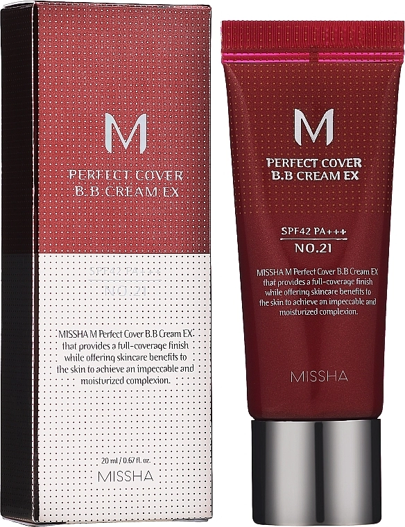 ВВ крем - Missha M Perfect Cover BB Cream EX SPF42/PA+++, 21 - Light Beige, 20 мл - фото N2