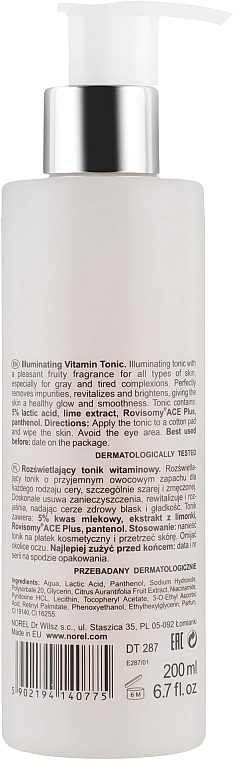 Norel Осветляющий витаминный тоник для лица MultiVitamin Illumination Vitamin Tonic - фото N2