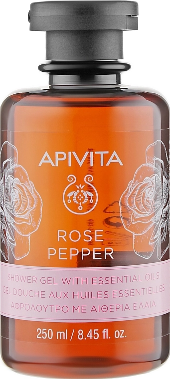 Apivita Гель для душу з ефірними маслами Shower Gel Rose & Black Pepper - фото N1