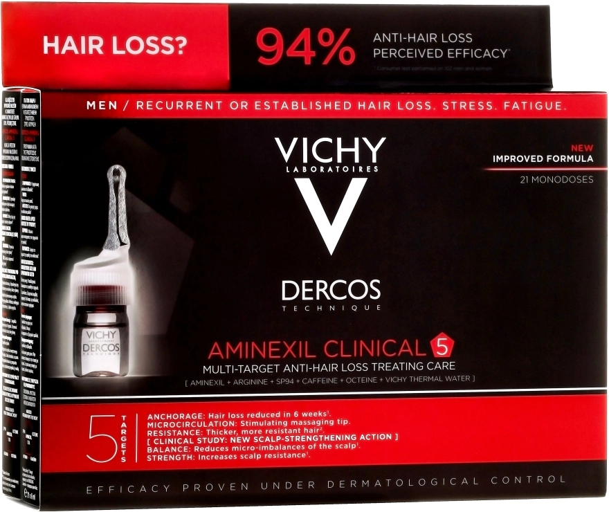 Vichy Средство против выпадения волос и комплексного действия для мужчин Dercos Aminexil Clinical 5 - фото N1