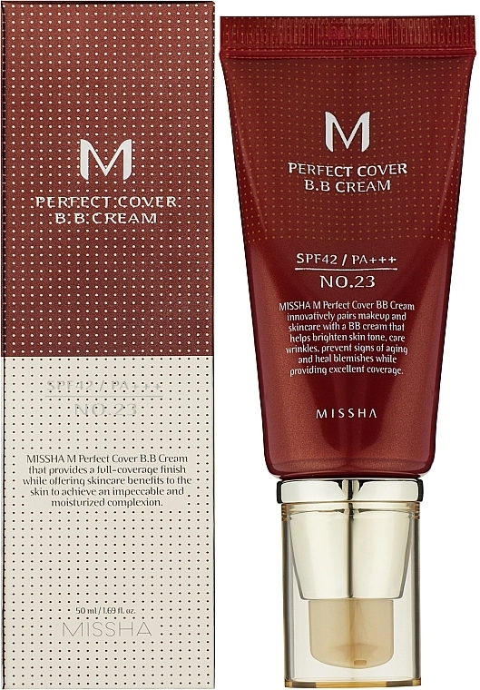 BB крем с идеальным покрытием - Missha Perfect Cover BB Cream SPF42/PA++ Moisturized Complexion, 23 - Natural Beige, 50 мл - фото N2