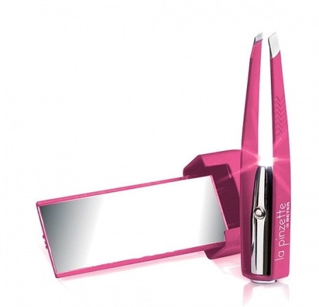 Beter Пинцет для удаления волос с косыми кончиками, с подсветкой и зеркальцем, розовый La Pinzette - фото N2