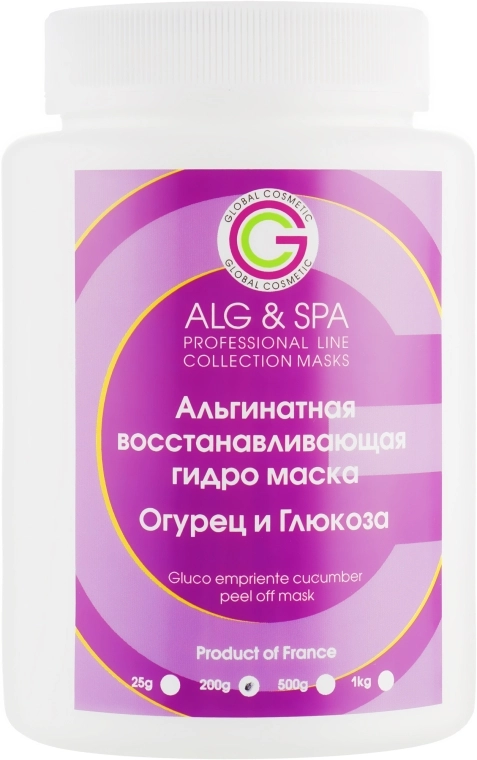 Альгінатна відновлювальна гідромаска Огірок+Глюкоза - ALG & SPA Professional Line Collection Masks Peel off Mask Cucumber Glucoempreinte, 200g - фото N1