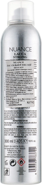 Nuance Лак "Екологічний", без газу, сильної фіксації, для укладки волосся Punti di Vista Lacca Strong CP - фото N2